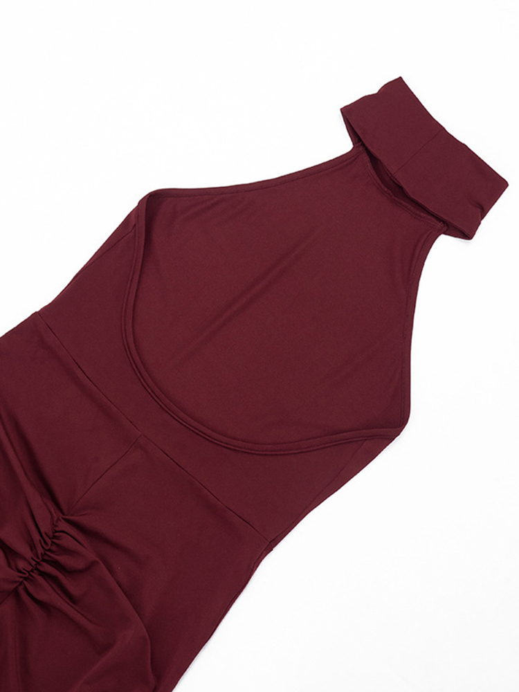 TWOTWINSTYLE Halter High Neck Sleeveless Stretch Flared Sexy Jumpsuit