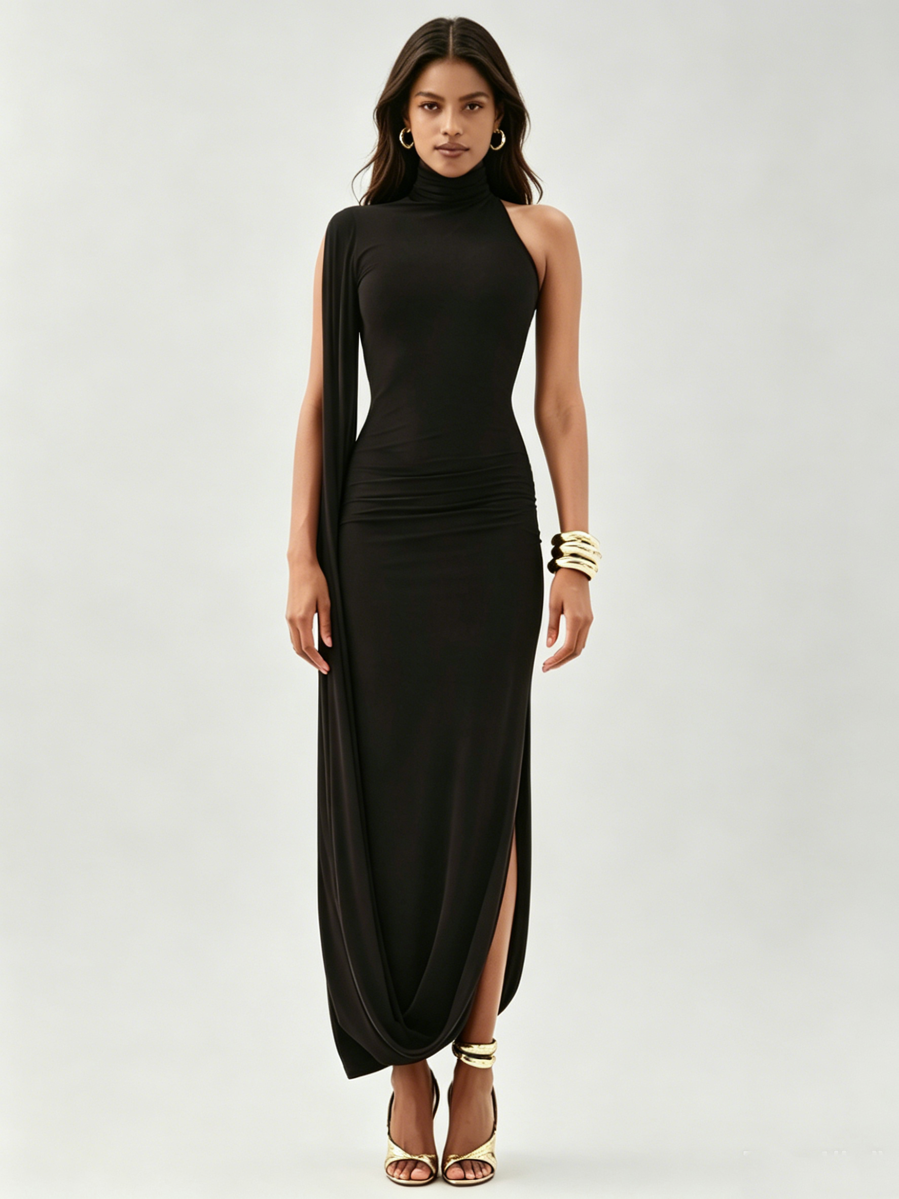 TWOTWINSTYLE Off One Shoulder Side Split Tunic Desig Dress