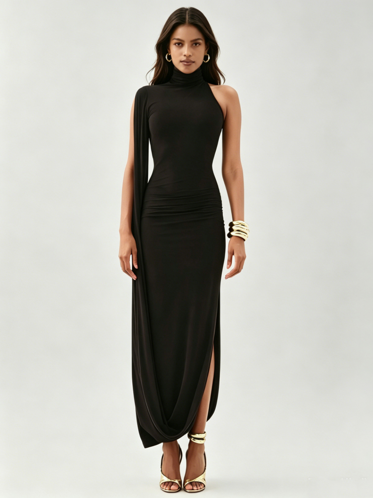 TWOTWINSTYLE Off One Shoulder Side Split Tunic Desig Dress