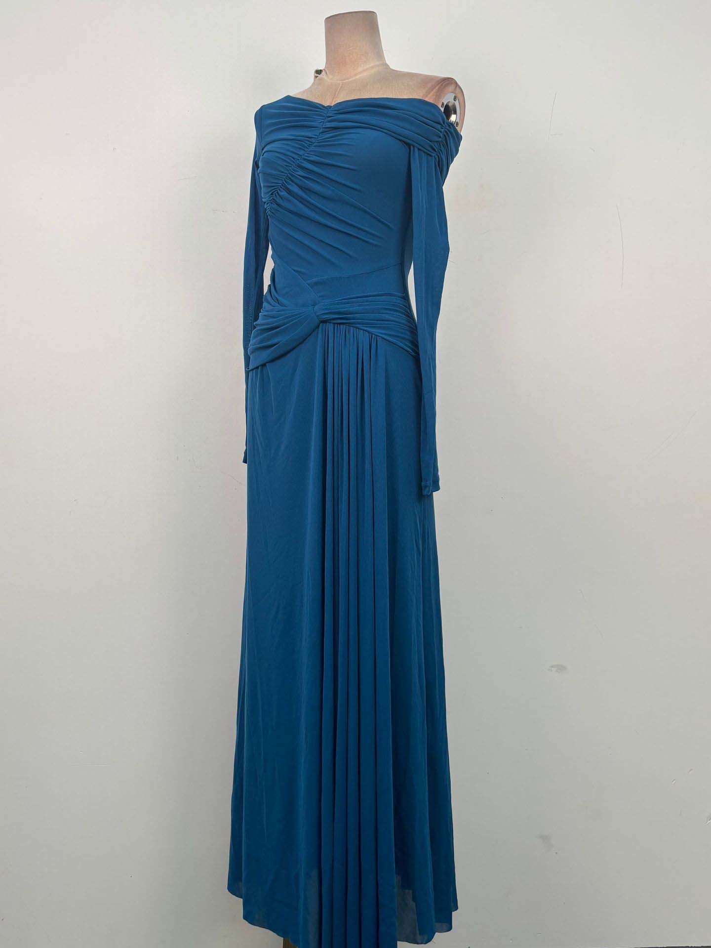 TWOTWINSTYLE Off Shoulder Long Sleeve Tunic Pleated Chic Dress