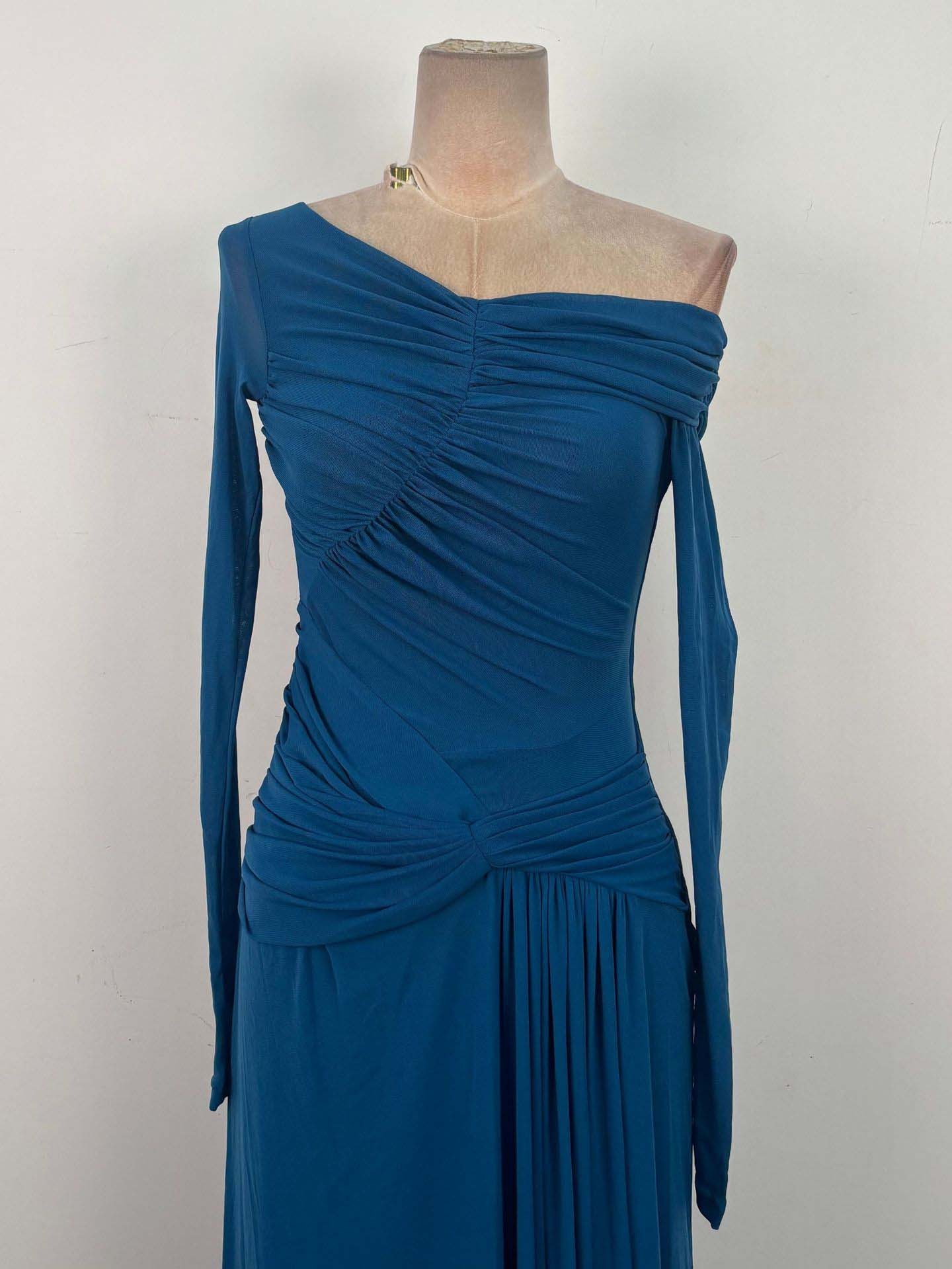 TWOTWINSTYLE Off Shoulder Long Sleeve Tunic Pleated Chic Dress