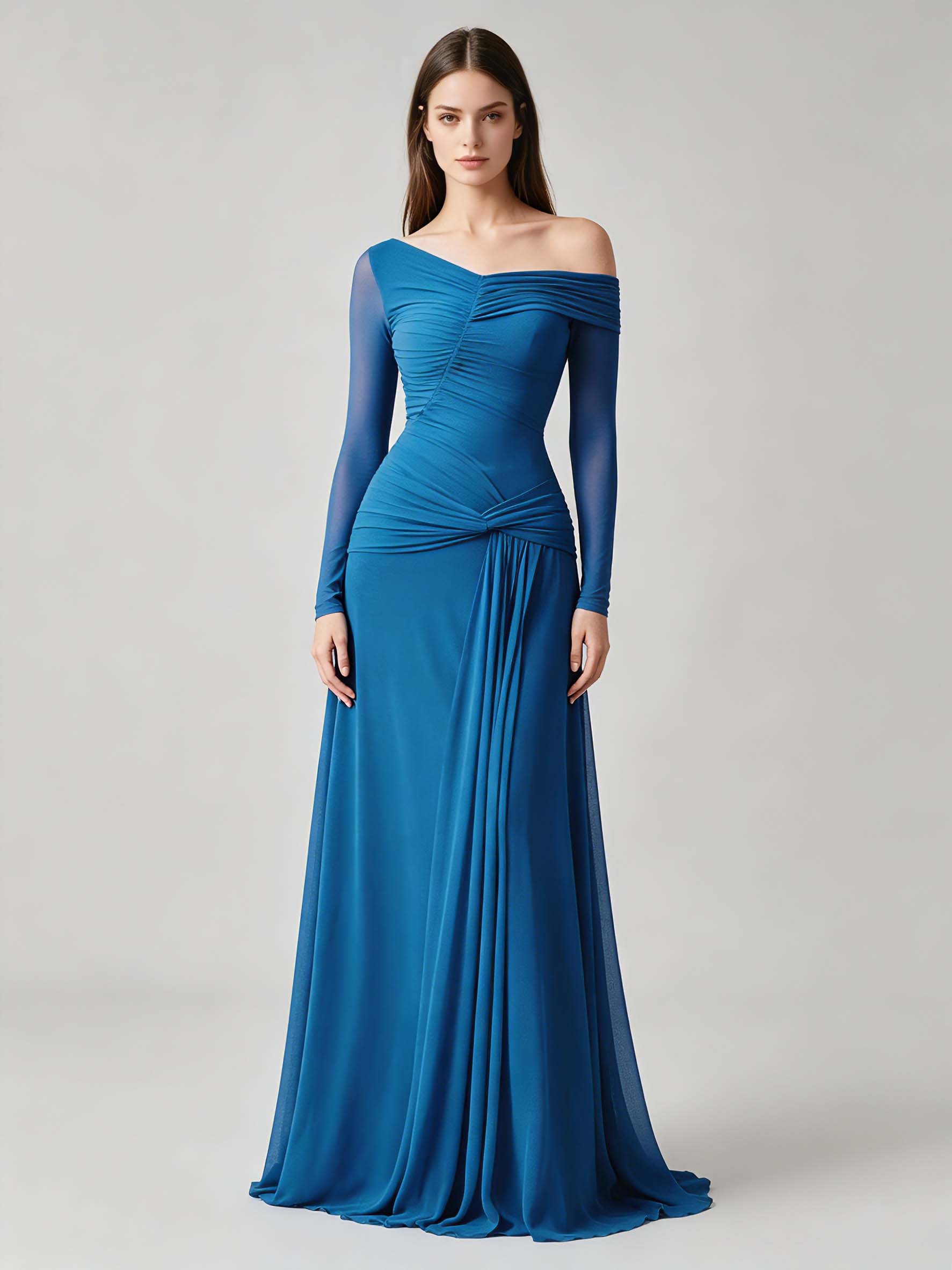 TWOTWINSTYLE Off Shoulder Long Sleeve Tunic Pleated Chic Dress