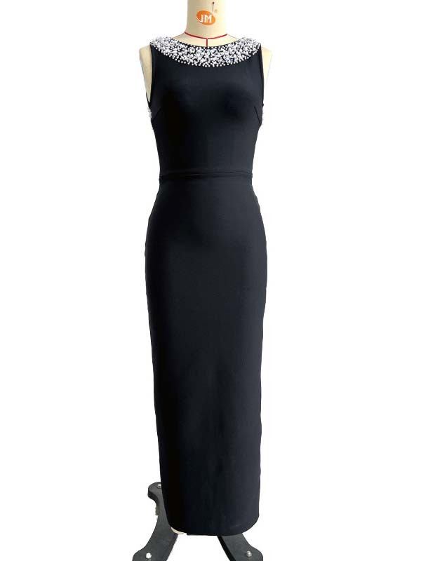 TWOTWINSTYLE Round Neck Spliced Pearl Sleeveles Fashion Dress