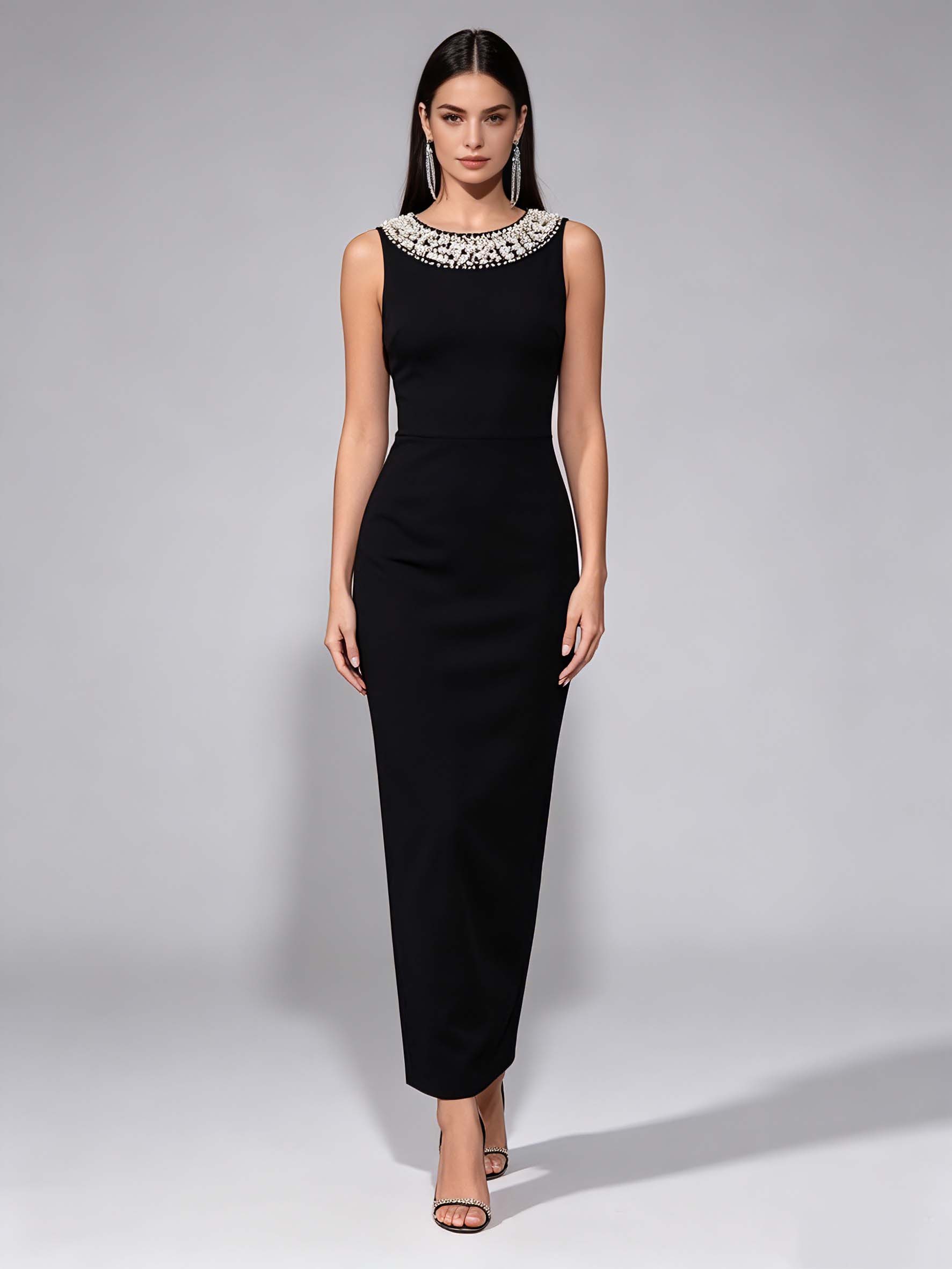 TWOTWINSTYLE Round Neck Spliced Pearl Sleeveles Fashion Dress
