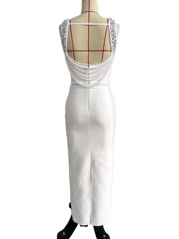 TWOTWINSTYLE Round Neck Spliced Pearl Sleeveles Fashion Dress