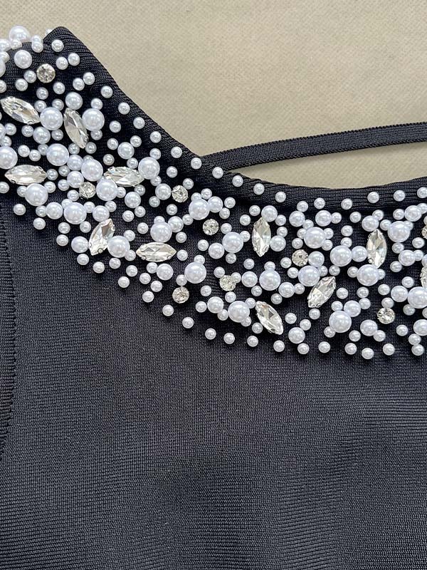 TWOTWINSTYLE Round Neck Spliced Pearl Sleeveles Fashion Dress