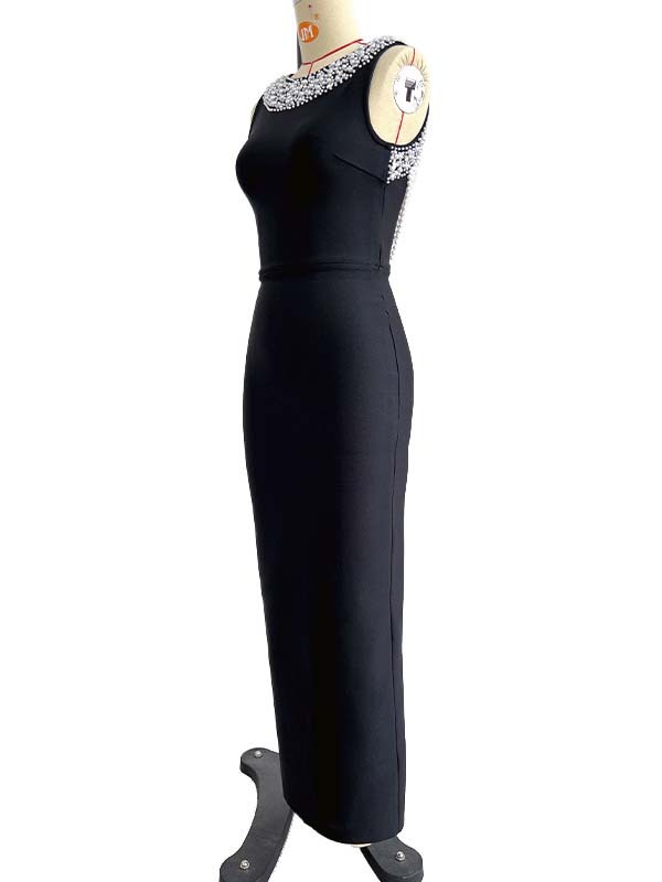 TWOTWINSTYLE Round Neck Spliced Pearl Sleeveles Fashion Dress