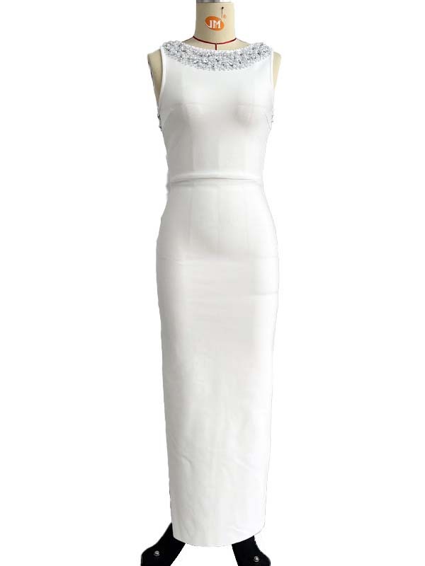 TWOTWINSTYLE Round Neck Spliced Pearl Sleeveles Fashion Dress