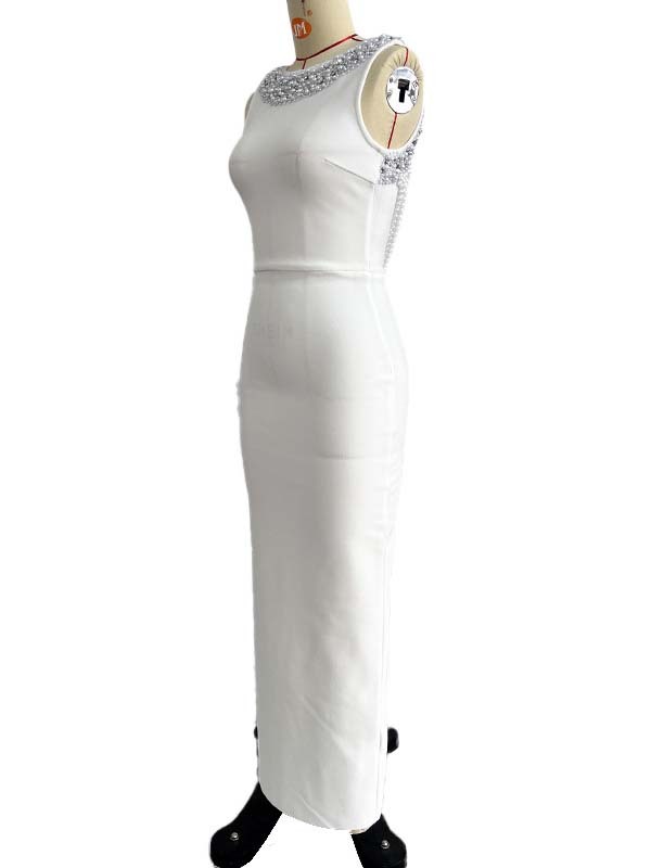 TWOTWINSTYLE Round Neck Spliced Pearl Sleeveles Fashion Dress