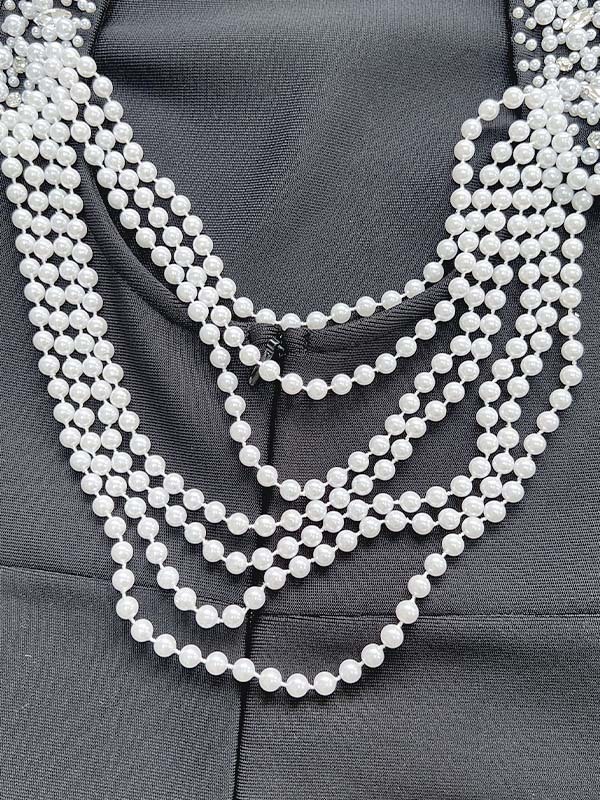 TWOTWINSTYLE Round Neck Spliced Pearl Sleeveles Fashion Dress