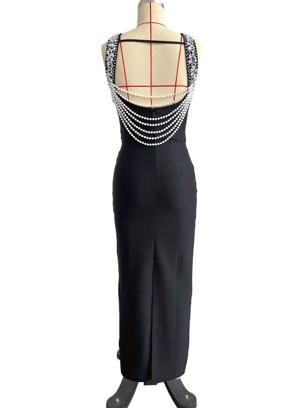 TWOTWINSTYLE Round Neck Spliced Pearl Sleeveles Fashion Dress