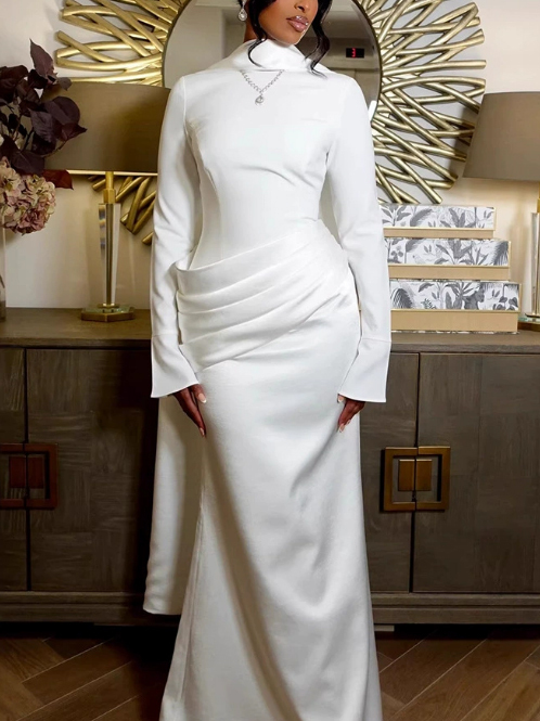 TWOTWINSTYLE Stand Collar Long Sleeve Pleated Elegant Dress