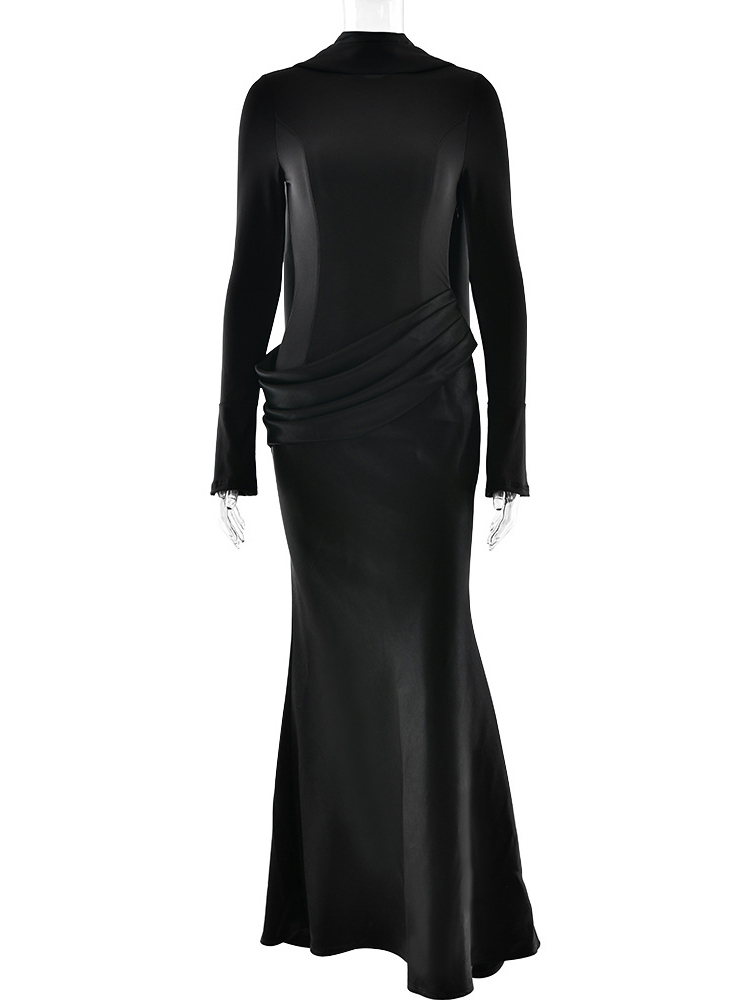 TWOTWINSTYLE Stand Collar Long Sleeve Pleated Elegant Dress