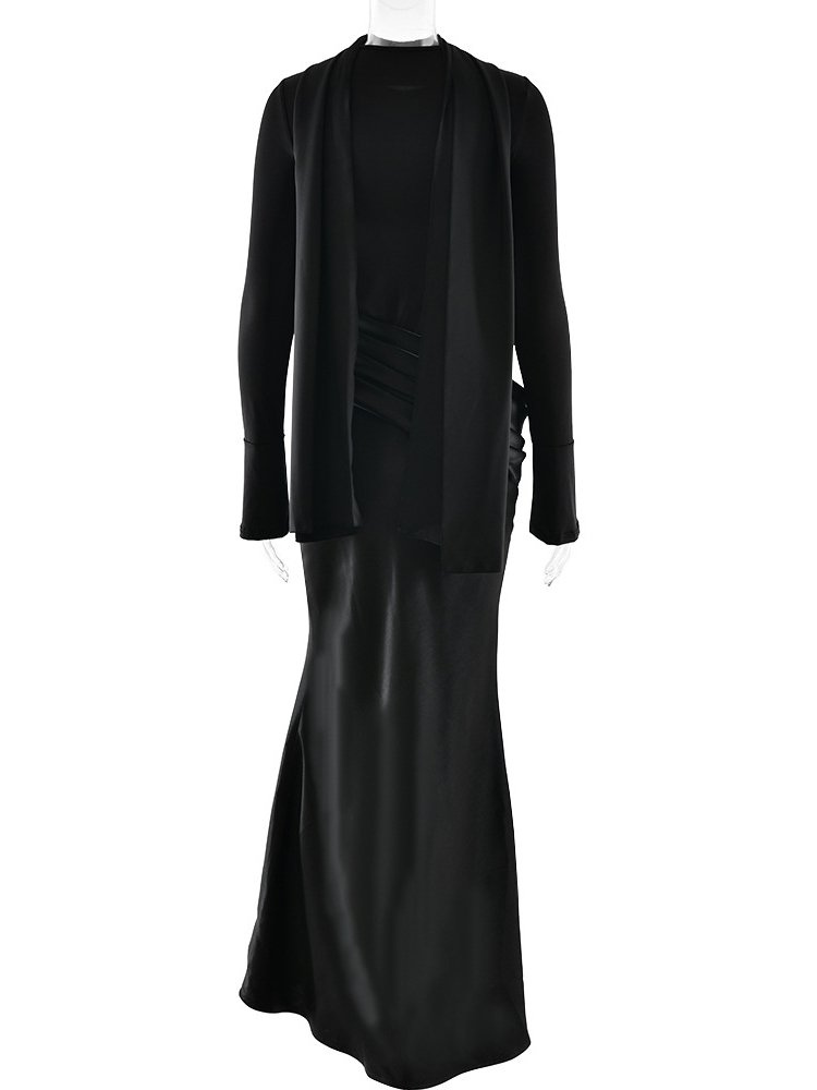 TWOTWINSTYLE Stand Collar Long Sleeve Pleated Elegant Dress