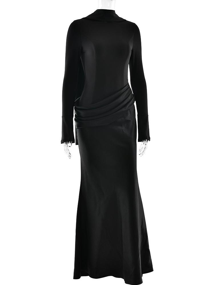 TWOTWINSTYLE Stand Collar Long Sleeve Pleated Elegant Dress