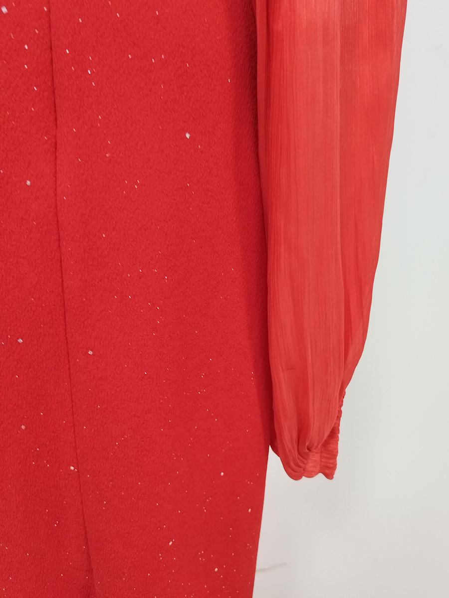 TWOTWINSTYLE Round Neck Spliced Sequins Pleated Chic Dress