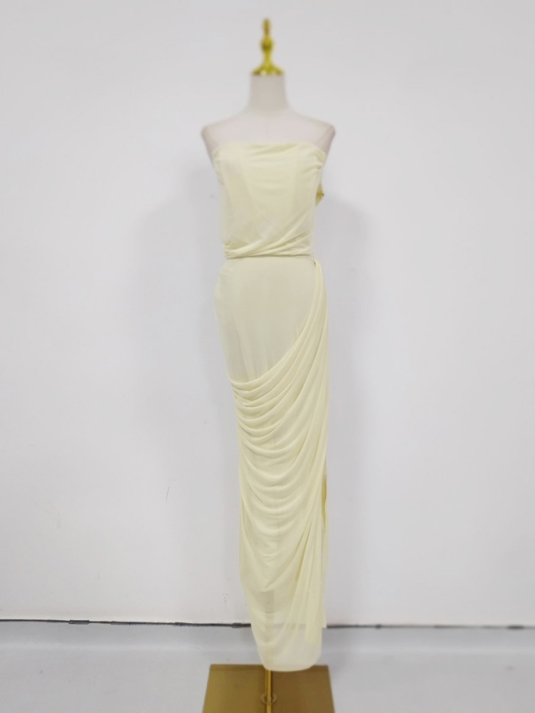 TWOTWINSTYLE Solid Tunic Ruched Side Split Elegant Dress
