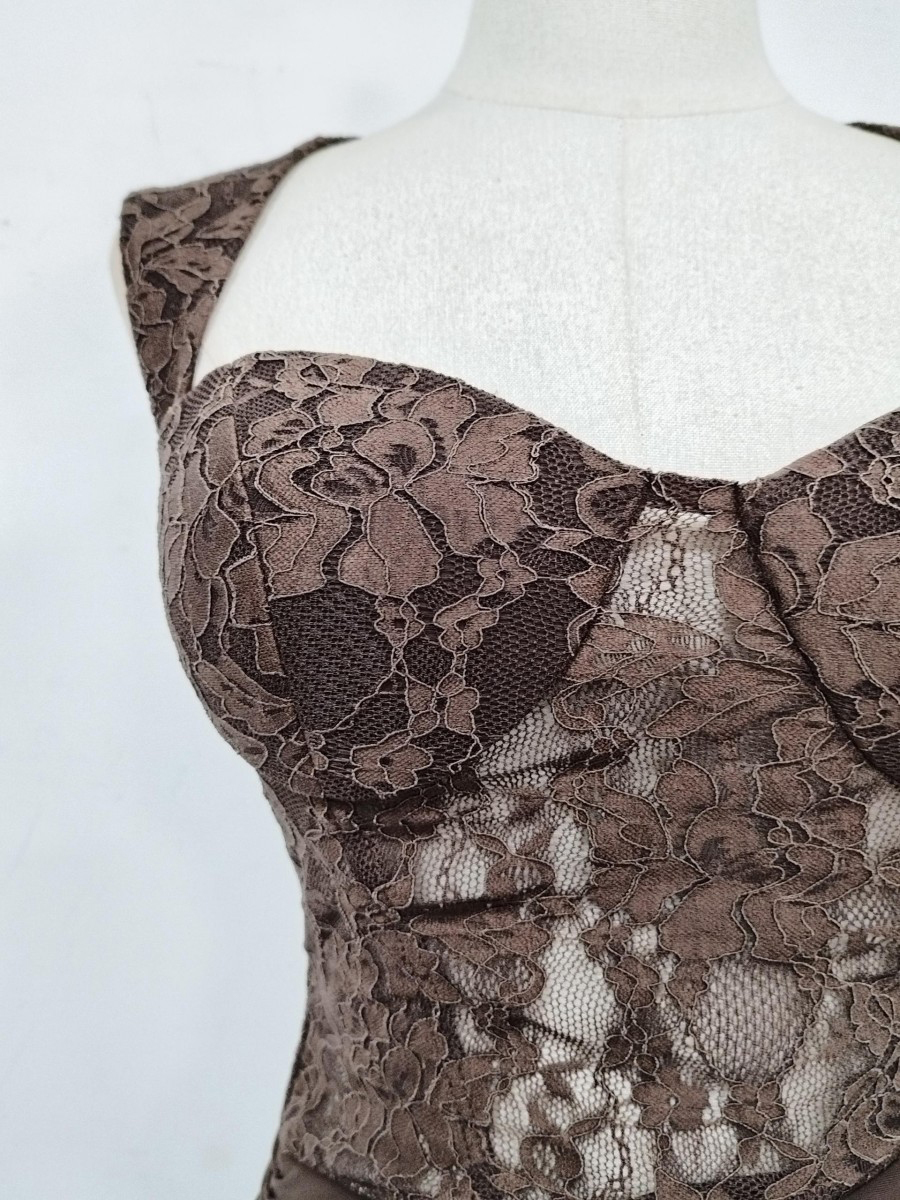 TWOTWINSTYLE Sleeveles Spliced Lace Ruched Side Split Vintage Dress