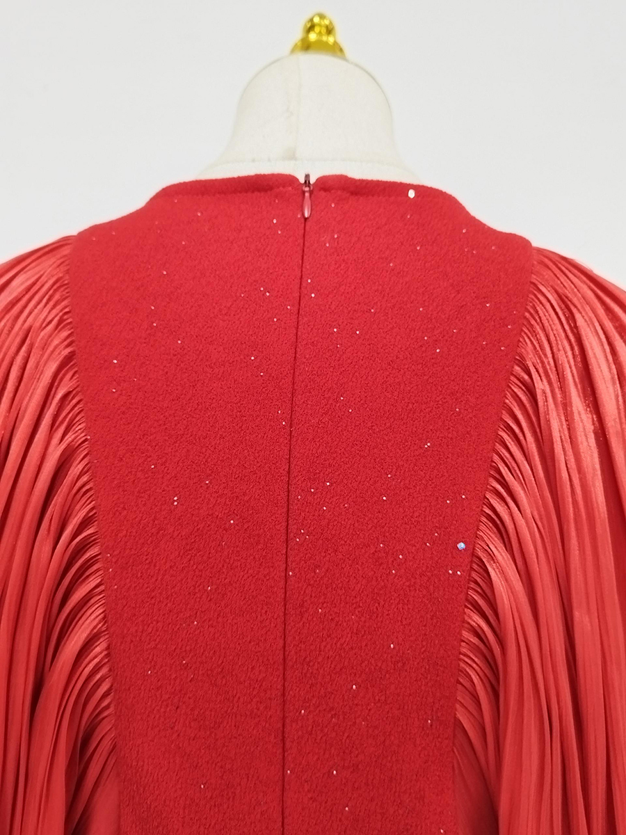TWOTWINSTYLE Round Neck Spliced Sequins Pleated Chic Dress
