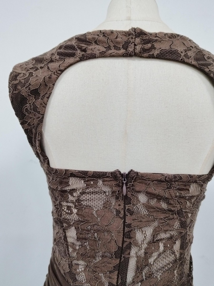 TWOTWINSTYLE Sleeveles Spliced Lace Ruched Side Split Vintage Dress
