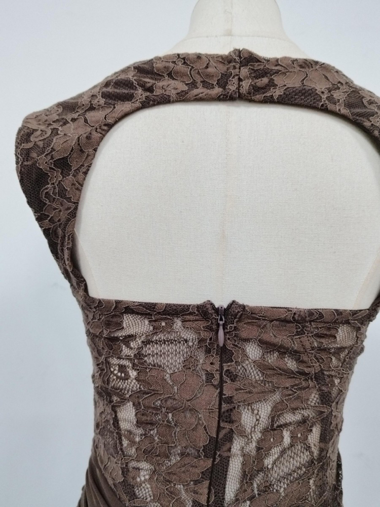 TWOTWINSTYLE Sleeveles Spliced Lace Ruched Side Split Vintage Dress