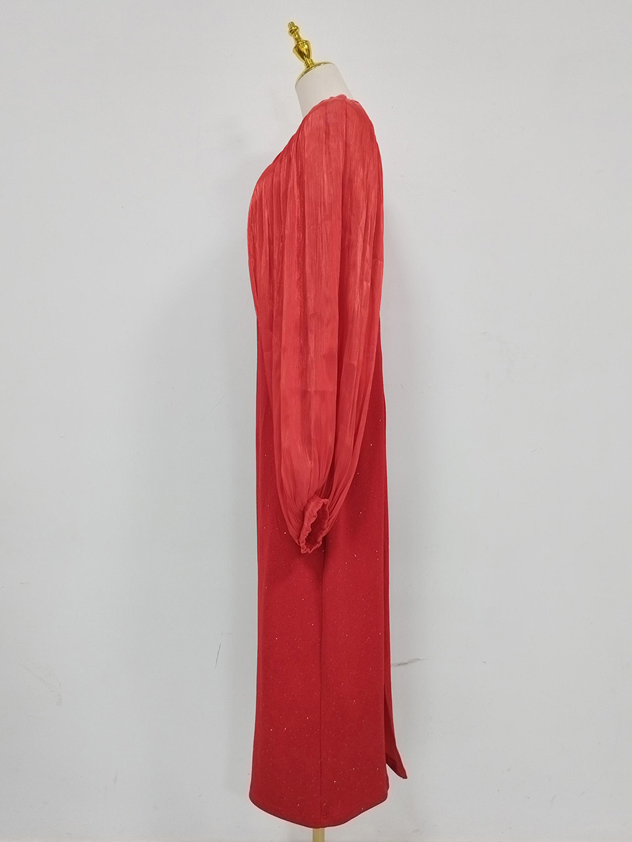 TWOTWINSTYLE Round Neck Spliced Sequins Pleated Chic Dress