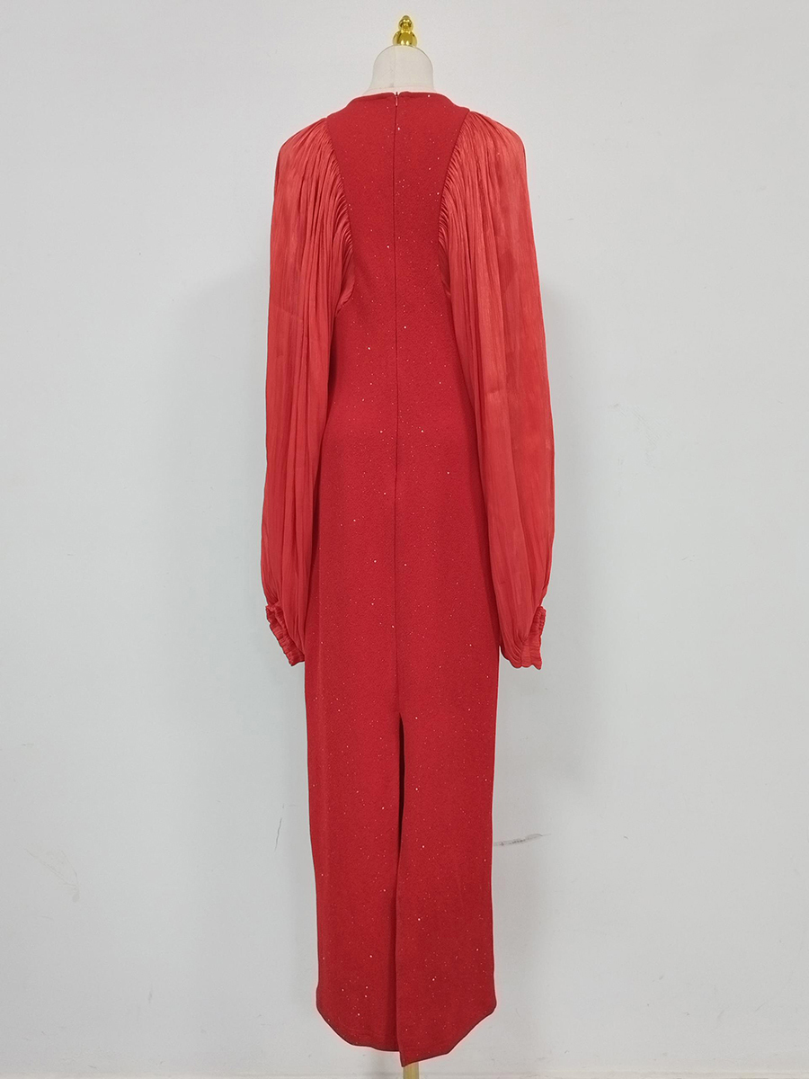 TWOTWINSTYLE Round Neck Spliced Sequins Pleated Chic Dress