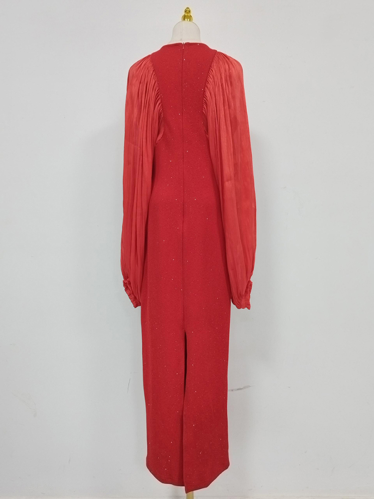 TWOTWINSTYLE Round Neck Spliced Sequins Pleated Chic Dress