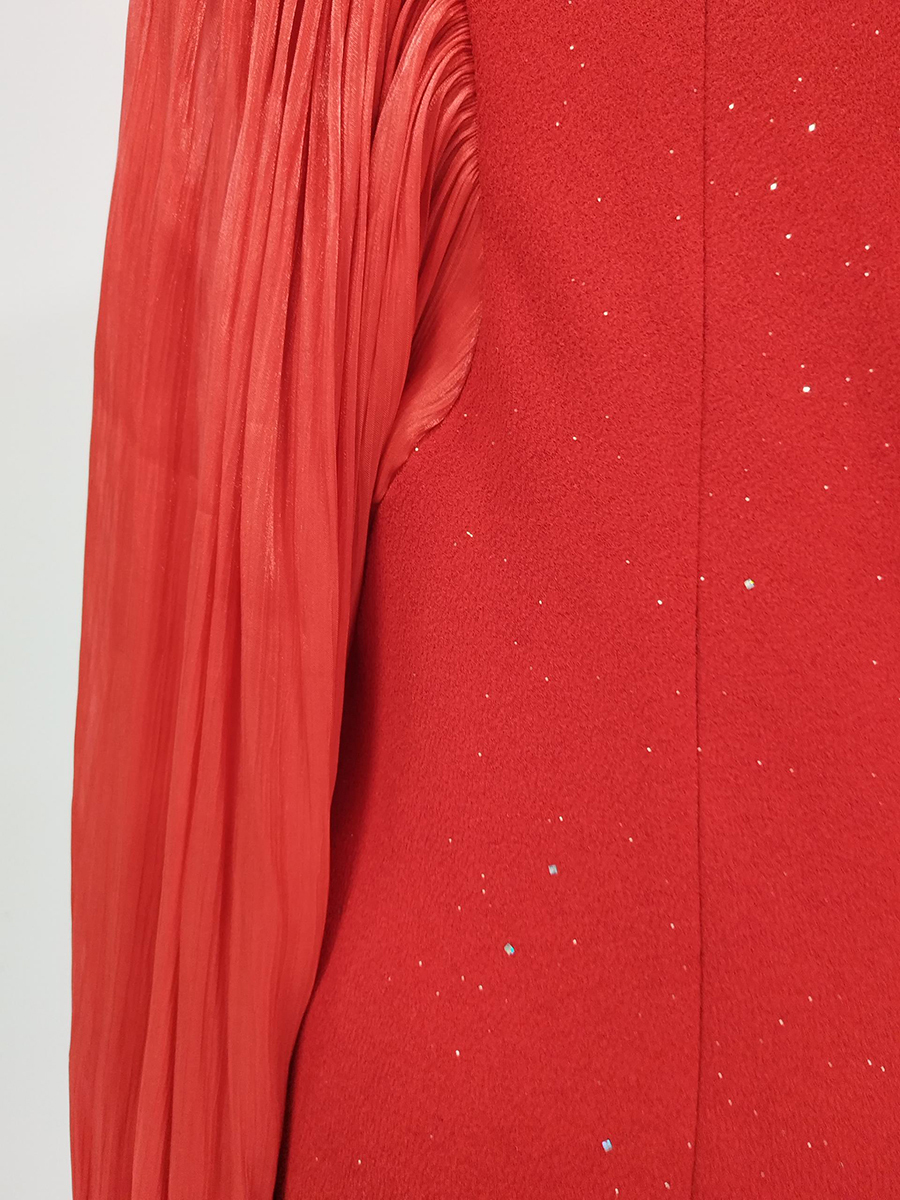 TWOTWINSTYLE Round Neck Spliced Sequins Pleated Chic Dress