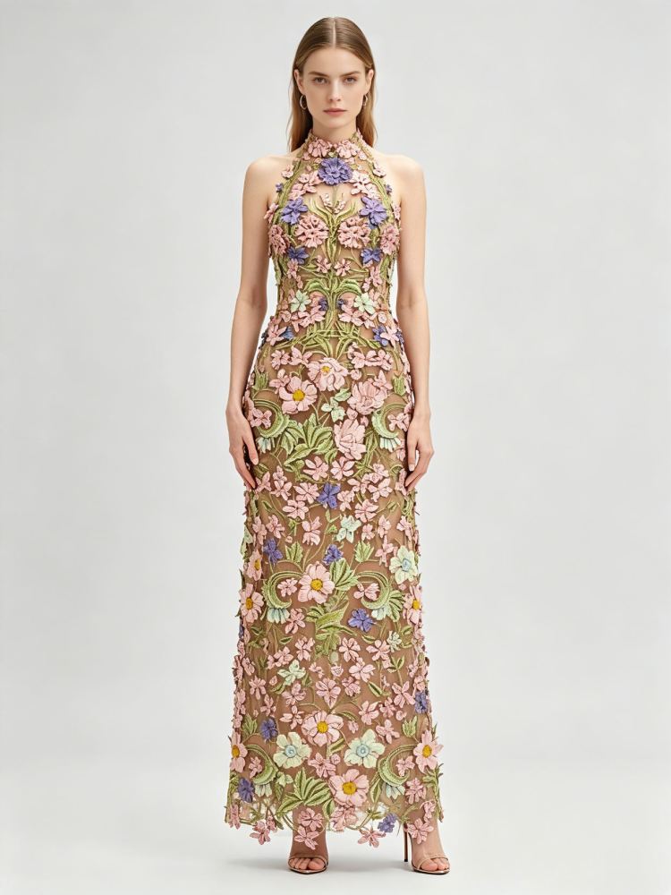 TWOTWINSTYLE Backless Patchwork Appliques High Waist Chic Dress