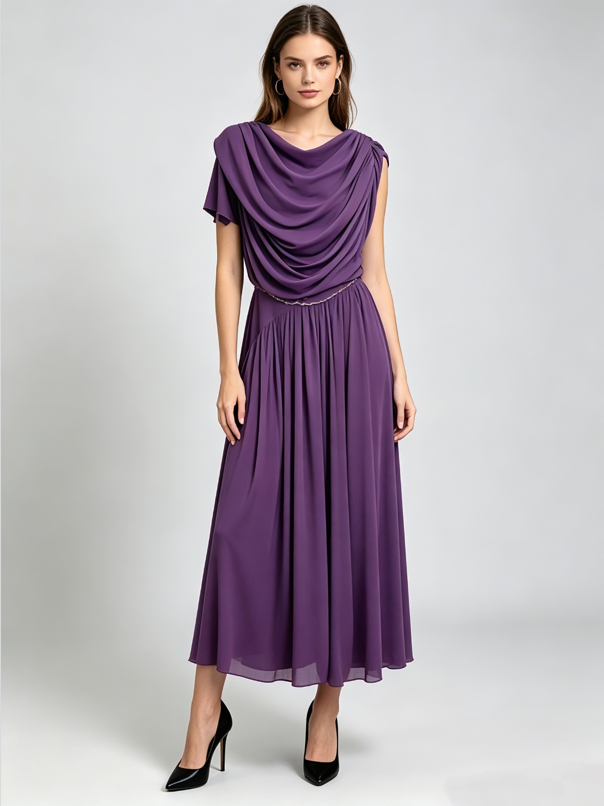 TWOTWINSTYLE Irregular Sleeve Pleated Tunic Fashion Dress