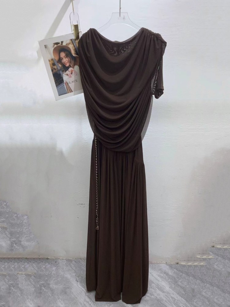 TWOTWINSTYLE Irregular Sleeve Pleated Tunic Fashion Dress