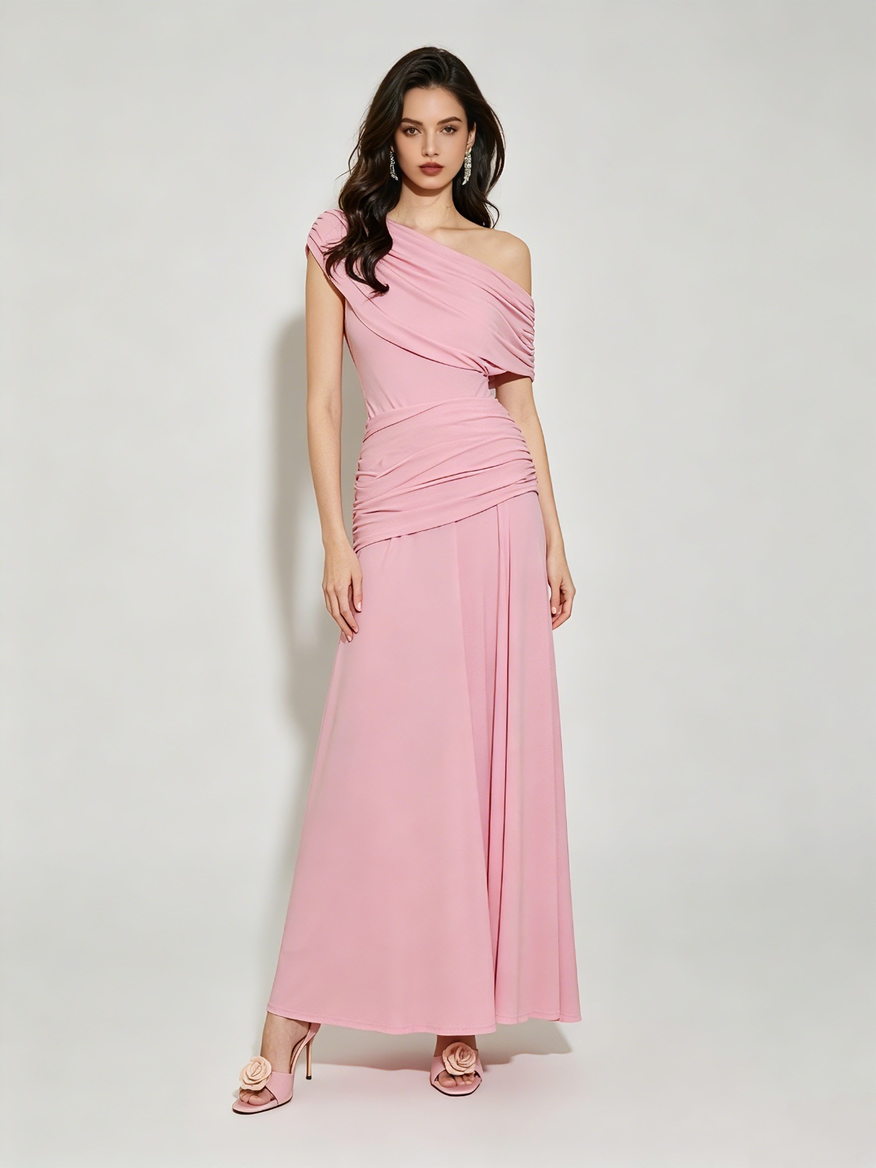 TWOTWINSTYLE Off One Shoulder Tunic Pleated Elegant Dress