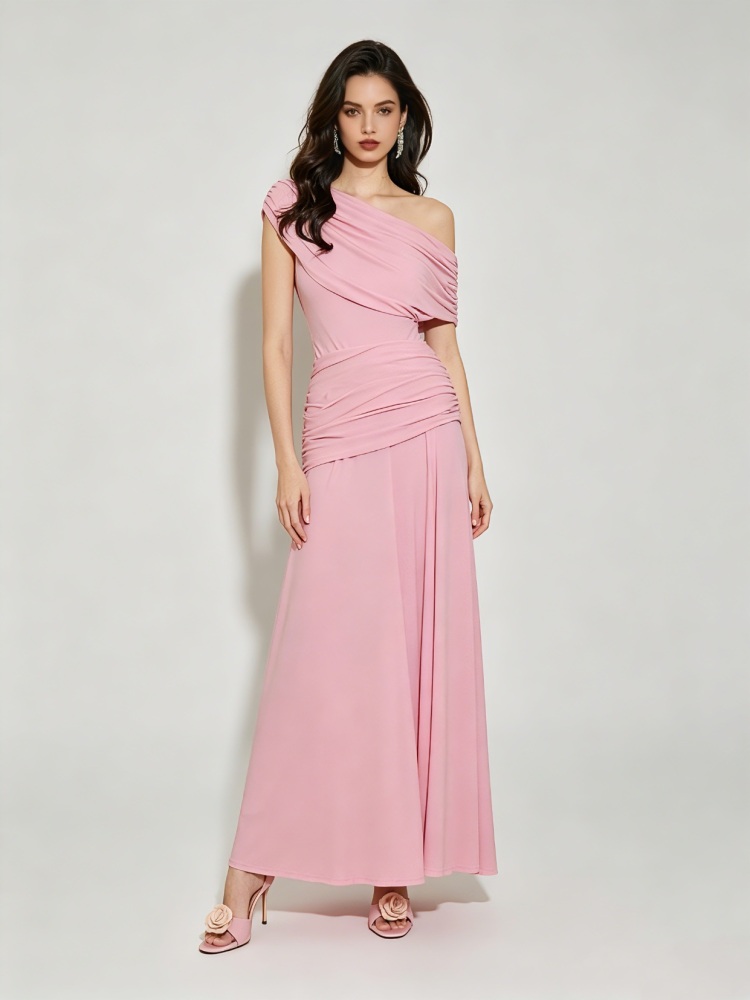 TWOTWINSTYLE Off One Shoulder Tunic Pleated Elegant Dress