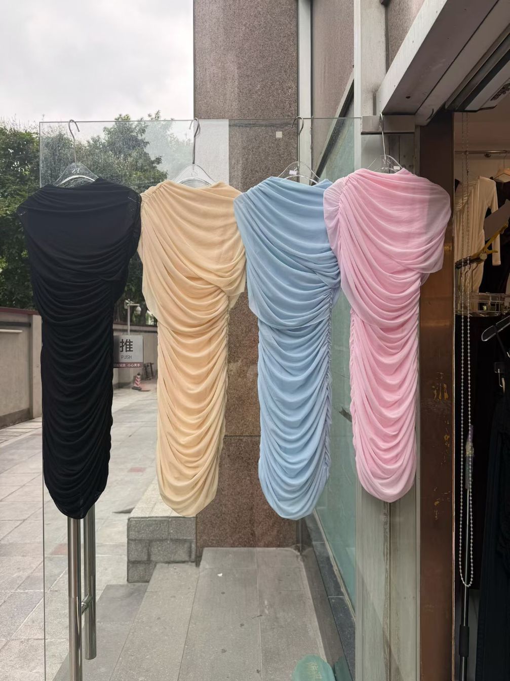 TWOTWINSTYLE Solid Irregular Sleeve High Waist Pleated Design Dress