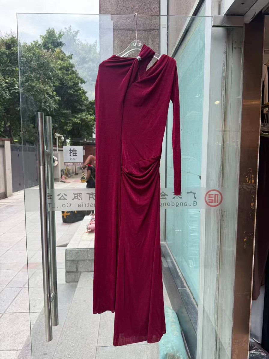 TWOTWINSTYLE Solid Cape Sleeve Cutout High Slit Bodycon Maxi Dress