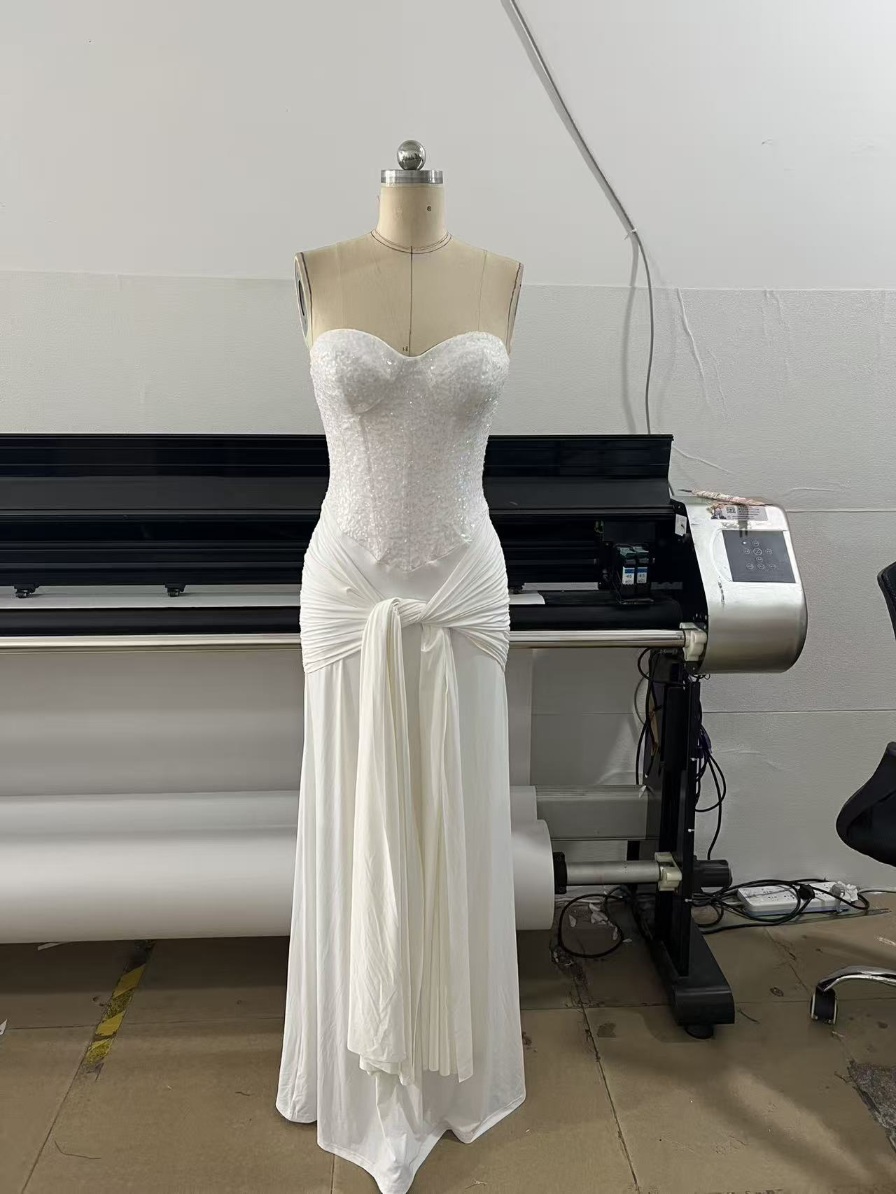 TWOTWINSTYLE Strapless Patchwork Rhinestone Corset Knotted Chic Dress