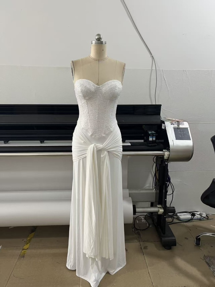 TWOTWINSTYLE Strapless Patchwork Rhinestone Corset Knotted Chic Dress