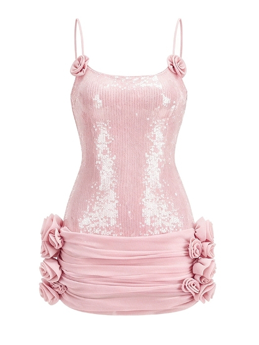 TWOTWINSTYLE 3D Flower Spliced Sequins Bodycon Sexy Dress