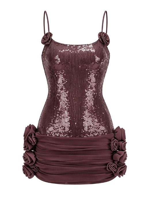 TWOTWINSTYLE 3D Flower Spliced Sequins Bodycon Sexy Dress