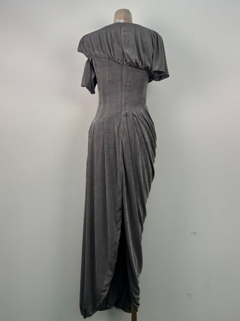 TWOTWINSTYLE Short Sleeve Draped Ruched Asymmetrical Maxi Dress