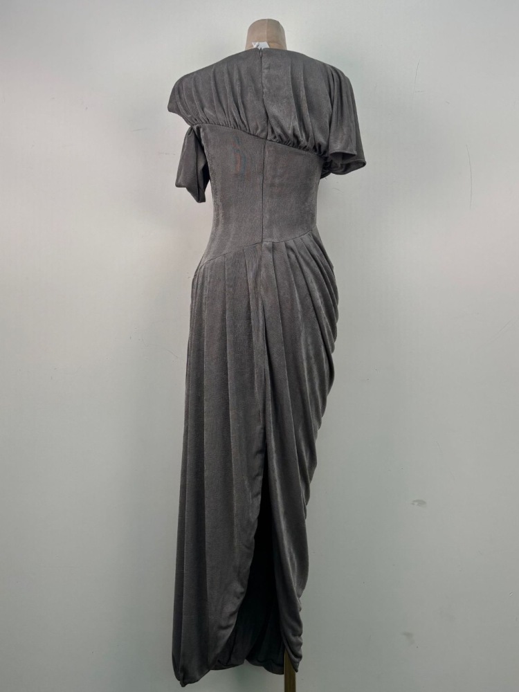 TWOTWINSTYLE Short Sleeve Draped Ruched Asymmetrical Maxi Dress