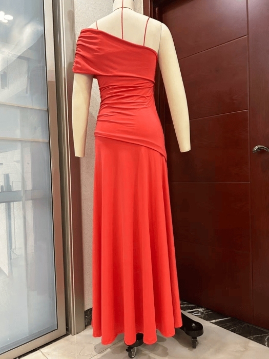 TWOTWINSTYLE Asymmetrical One Shoulder Ruched Elegant Dress