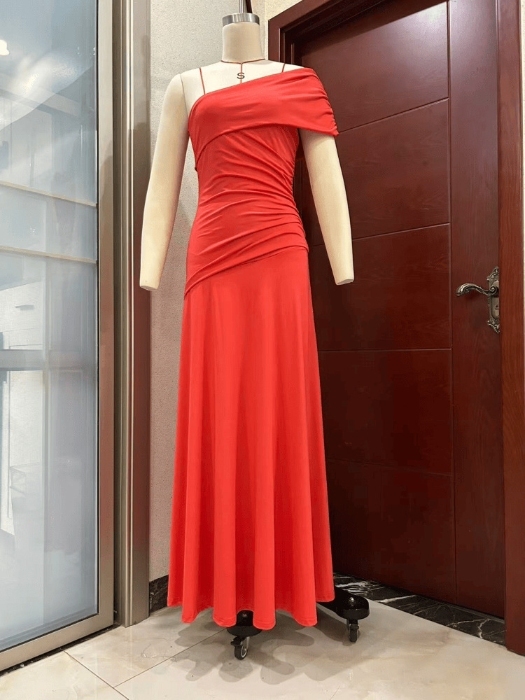 TWOTWINSTYLE Asymmetrical One Shoulder Ruched Elegant Dress
