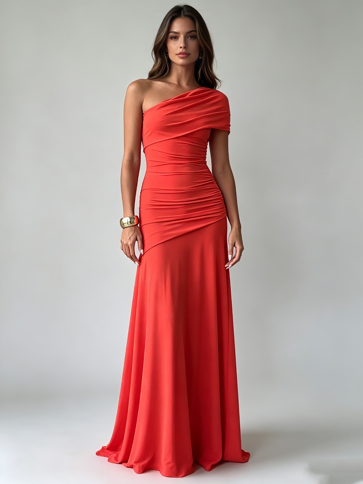 TWOTWINSTYLE Asymmetrical One Shoulder Ruched Elegant Dress