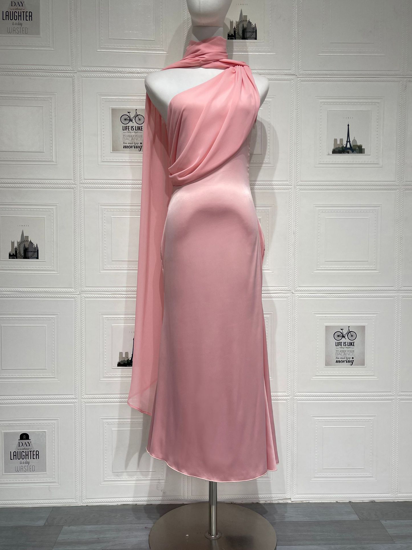 TWOTWINSTYLE Off One Shoulder Patchwork Satin Elegant Dress