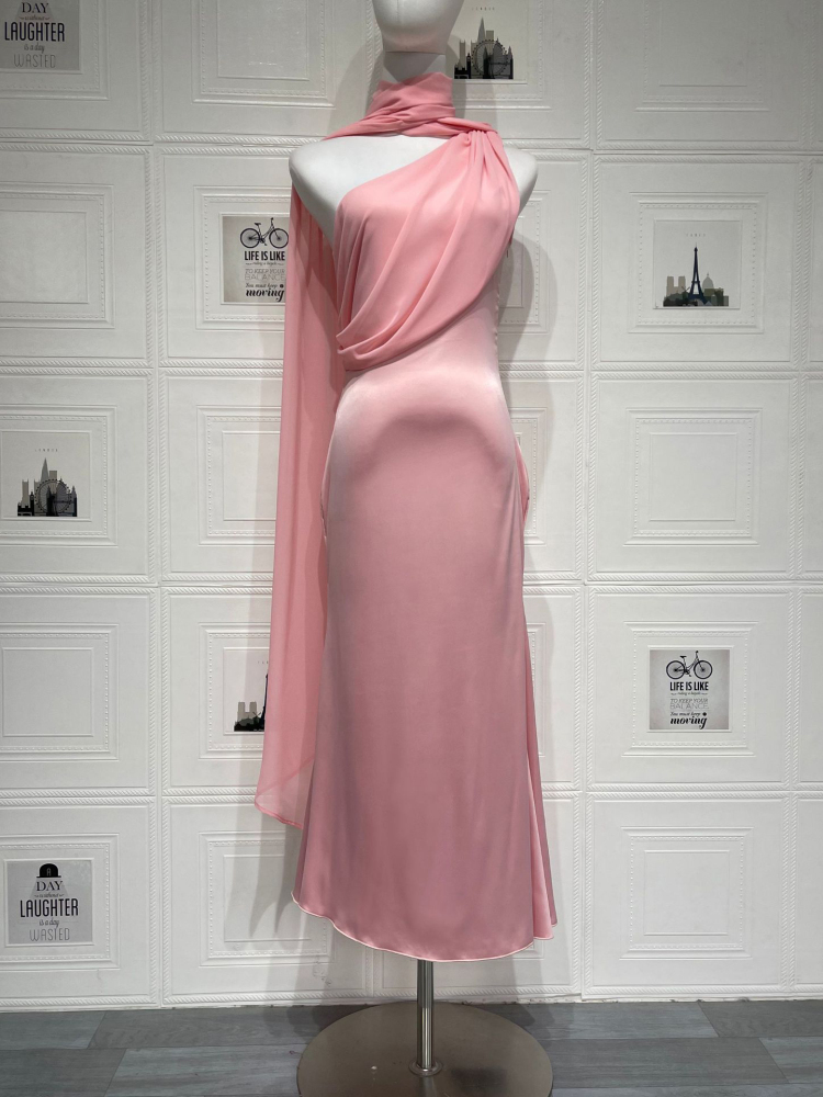 TWOTWINSTYLE Off One Shoulder Patchwork Satin Elegant Dress
