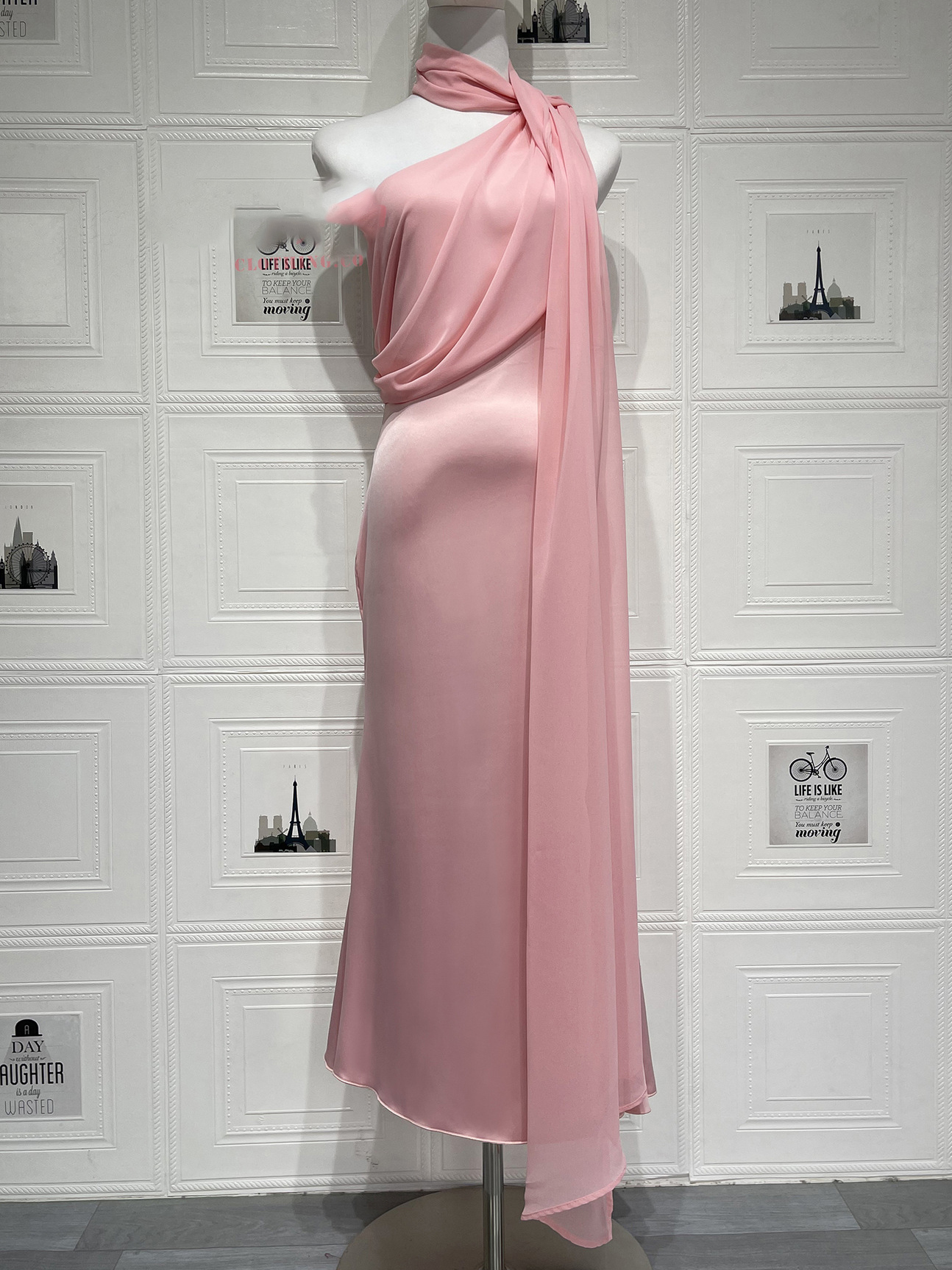 TWOTWINSTYLE Off One Shoulder Patchwork Satin Elegant Dress