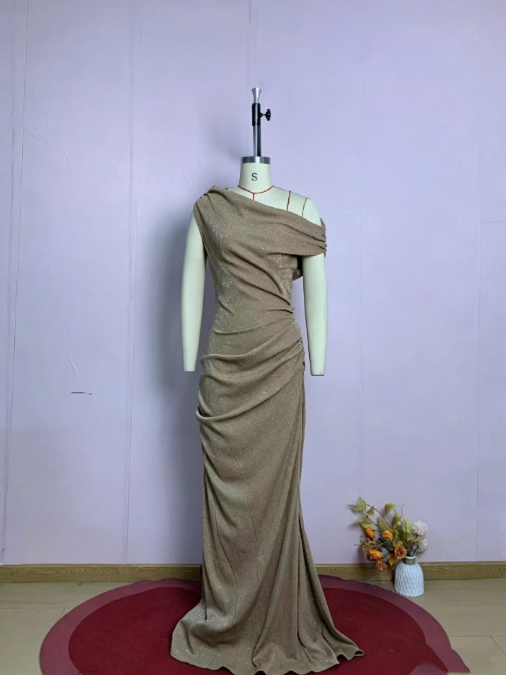 TWOTWINSTYLE Off Shoulder Tunic Patchwork Sequin Maxi Dress