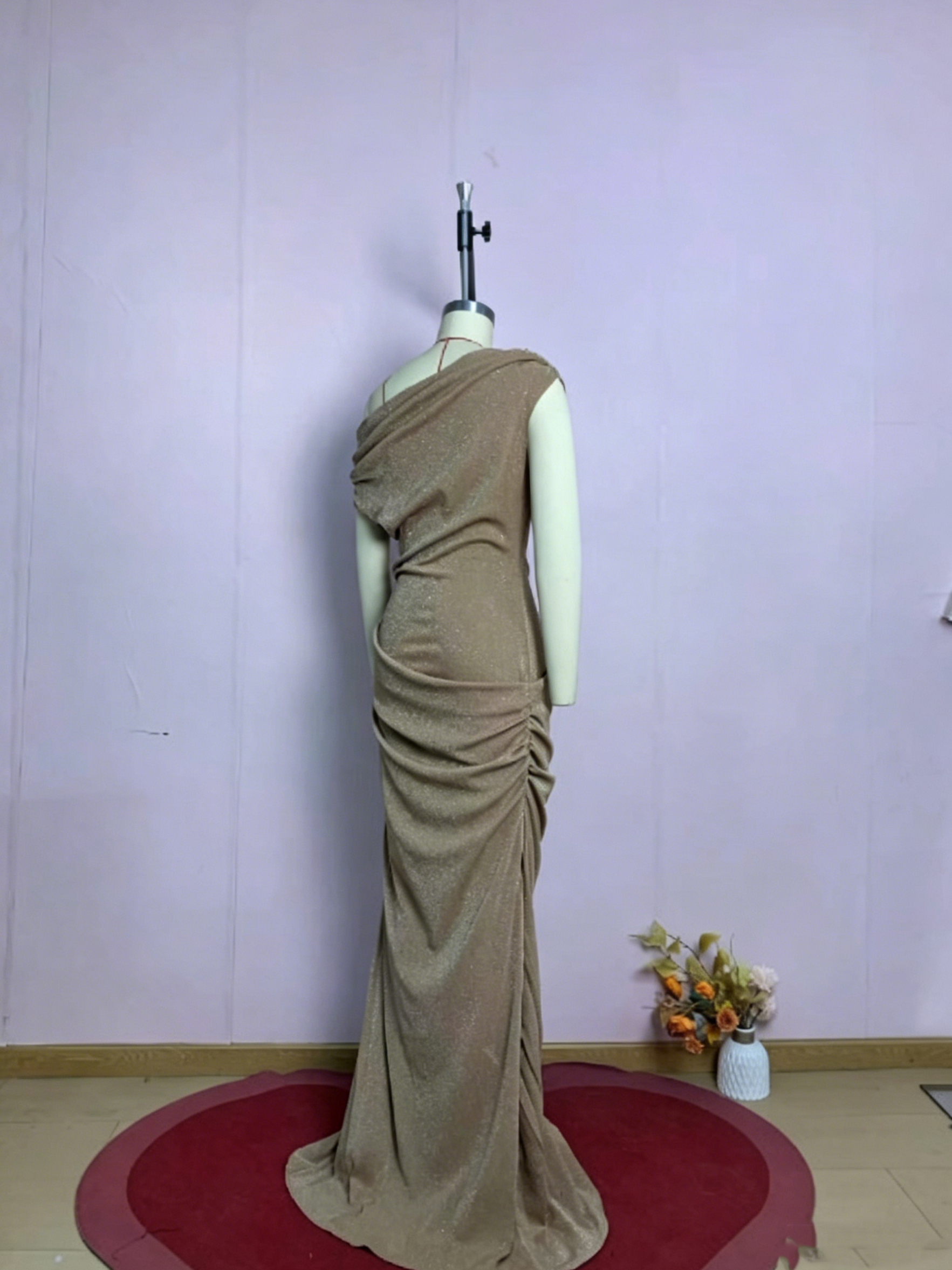 TWOTWINSTYLE Off Shoulder Tunic Patchwork Sequin Maxi Dress